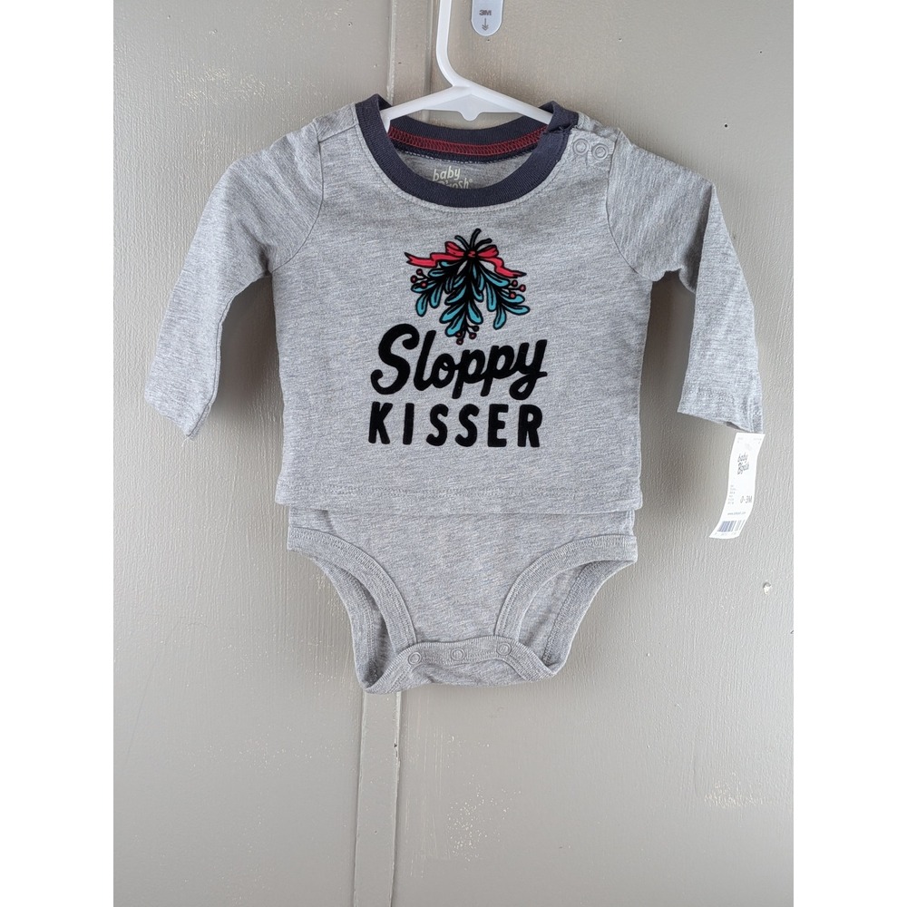Baby Bgosh Gray Sloppy Kisser Mistletoe Holiday Bodysuit 0-3M NWT